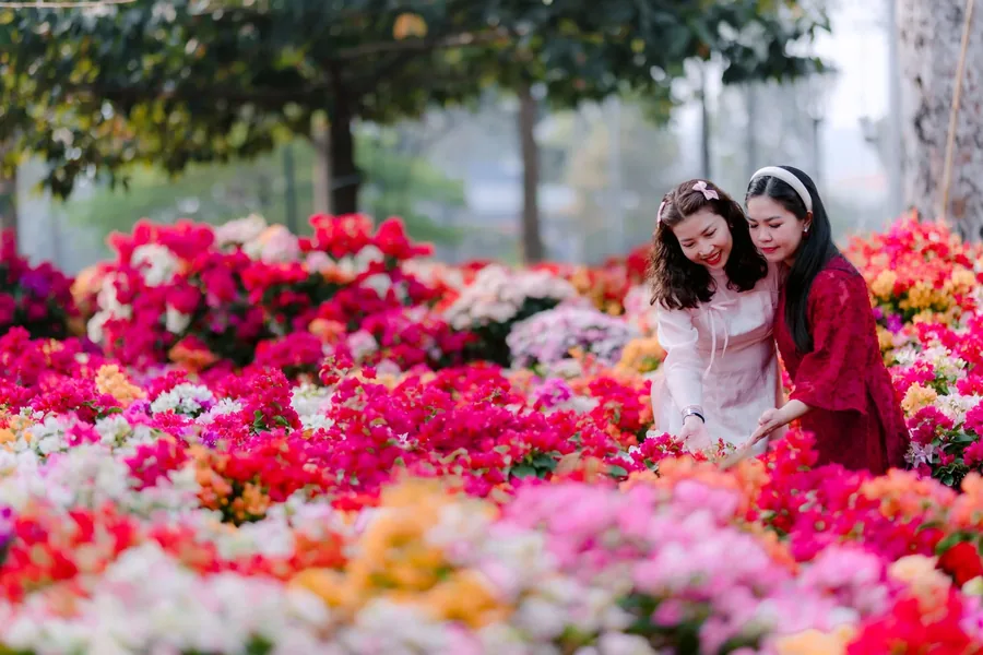 Two friends deep in the flowers, an ordinary day made softer on purpose.